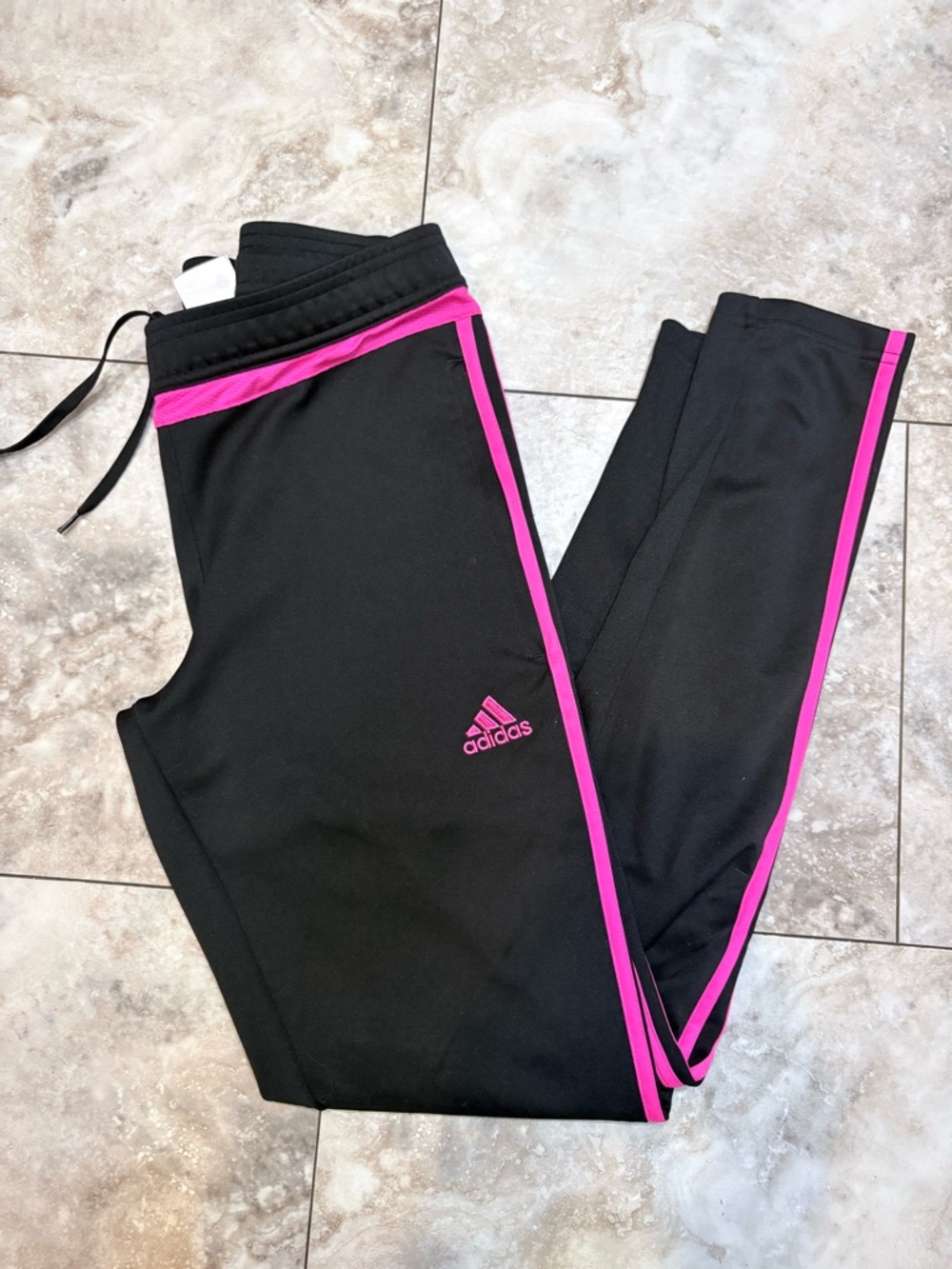 adidas Black Track Pants with Pink Trim